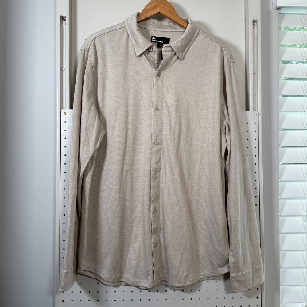 The Commons Shirt Men's Beige‎ Double Faced Pique Knit Long Sleeve - XL NWT